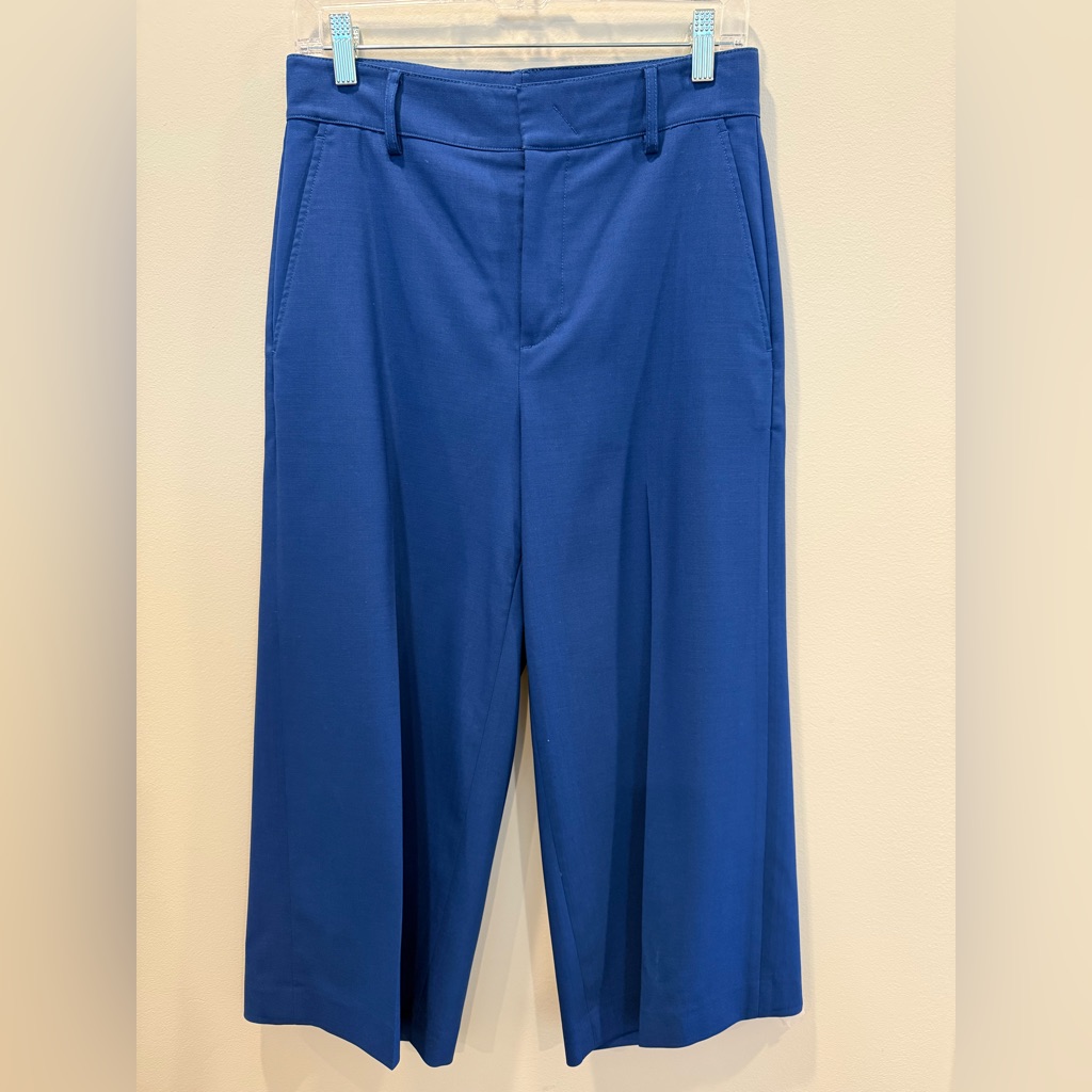 Vince Blue Wide Leg Wool Crop Pant, Size 6